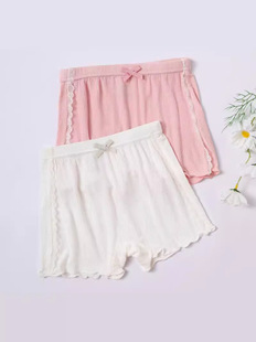 Girls' Safety Pants Solid Color Lace Fungus Border-Off Three-Point Girls' Children's Lace-Edge Base Boxer Underwear