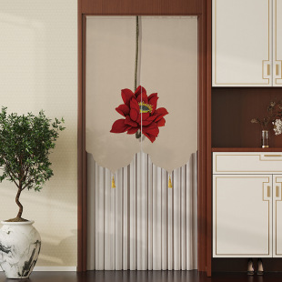 Door Curtain New Chinese-style Room Bathroom Partition Anti-mosquito Shelter Privacy Curtain Household Non-perforated Fabric Lace Half Curtain