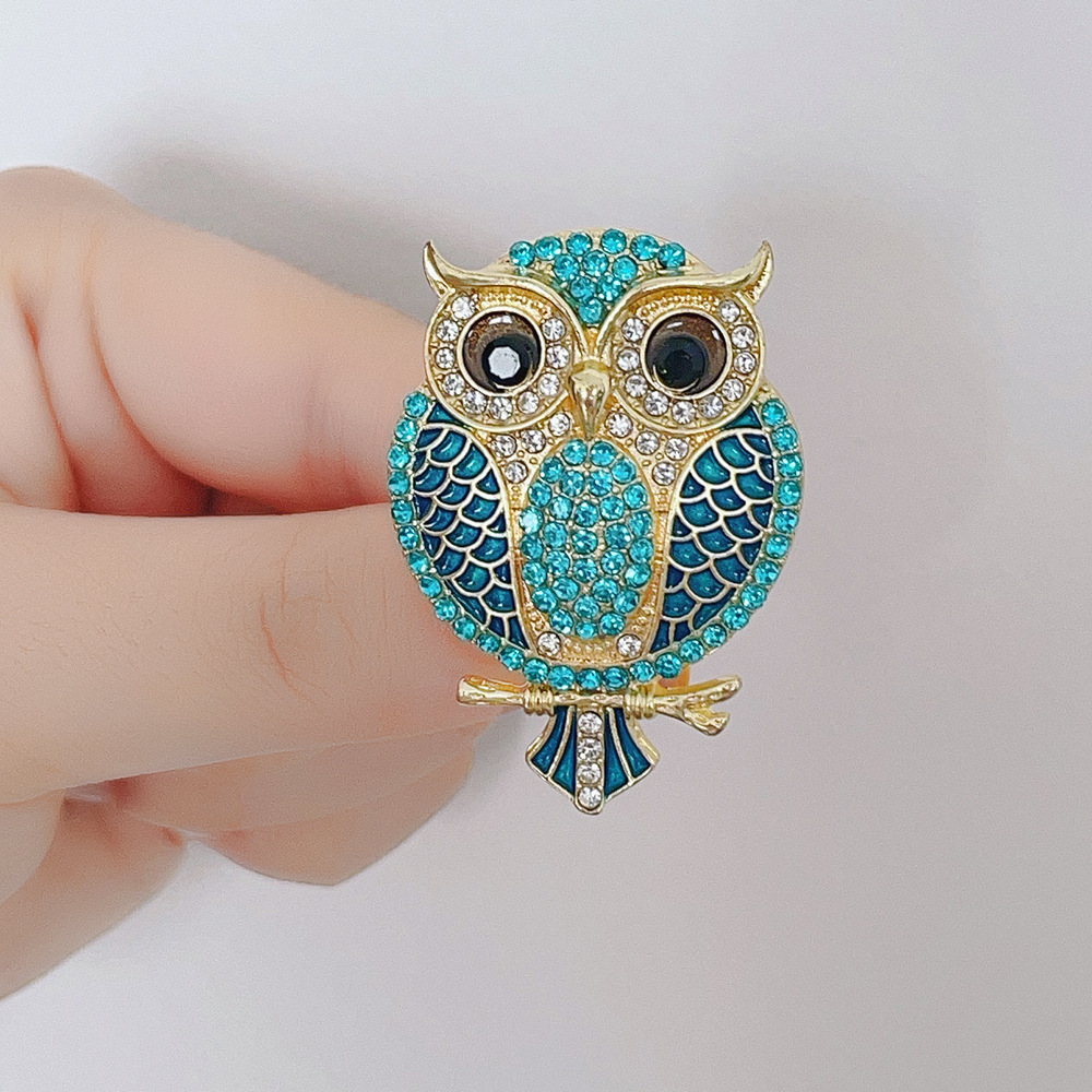 European and American Cross-Border New Cute Rhinestone Owl Animal Brooch Versatile Accessory Zinc Alloy Fashion Brooch Pin