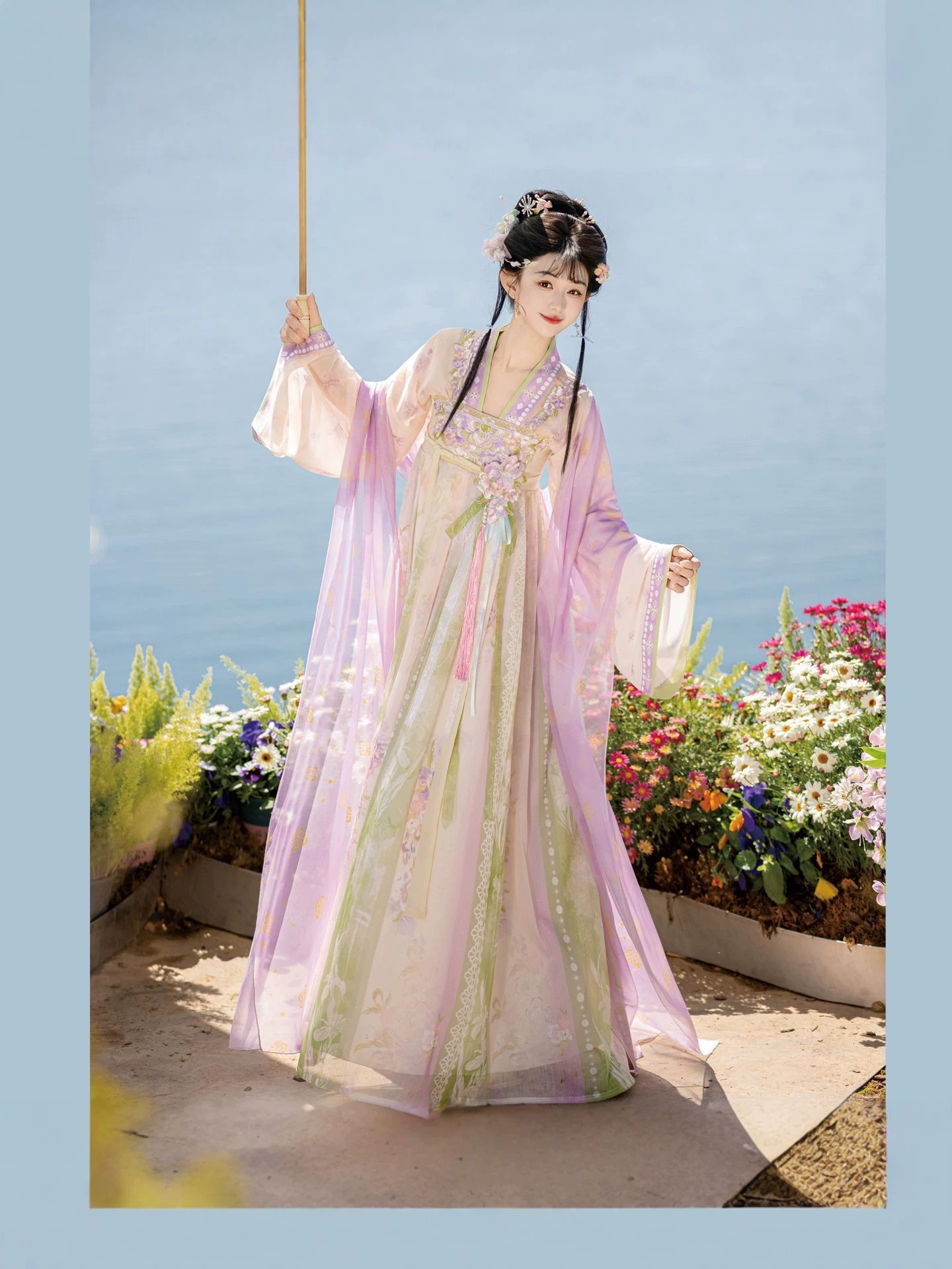 Flower Morning Diary【Wisteria】Original Tang-Style Hanfu for Women, Pink and Purple Gradient Flowing Chest-Length Skirt, Popular Han Element for Spring