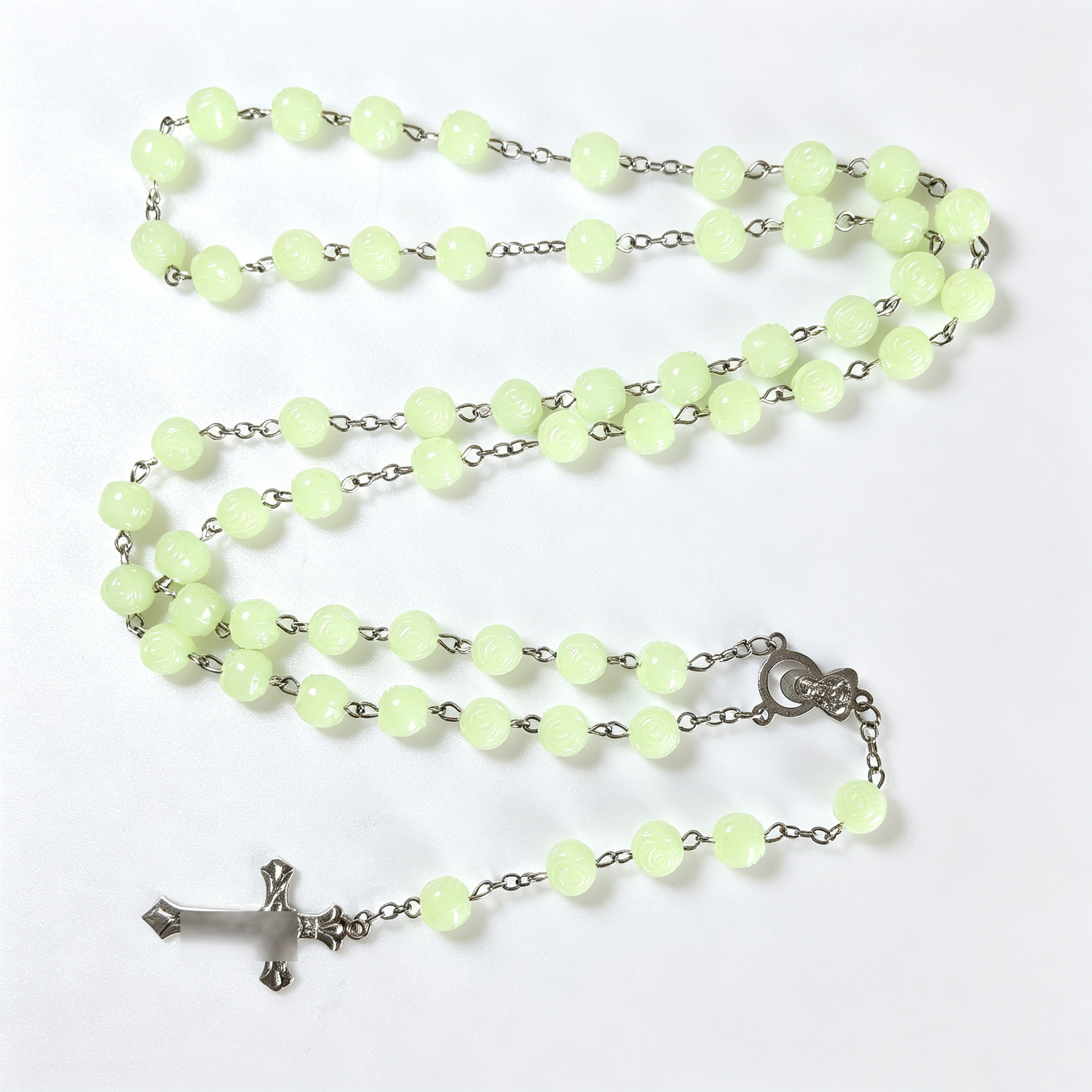 Amazon's Best-Selling Luminous Rose Bead Cross Necklace Alloy Tag Jewelry Versatile Accessory Sweater Chain