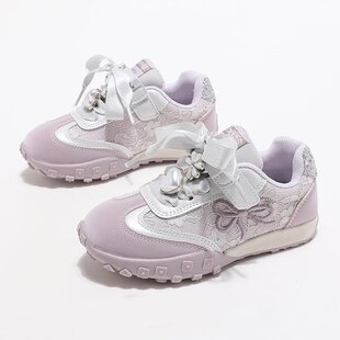 Children's shoes girls moral training shoes 2025 spring new bow embroidery casual shoes little girl breathable sneaker