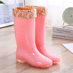 No lining cloth rain boots women's high transparent waterproof shoes women's new cute long rain boots non-slip bucket shoes rubber shoes