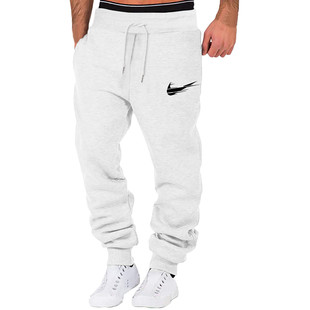 AliExpress foreign trade hot men's trousers autumn and winter fleece warm sports casual pants LOGO printed leggings