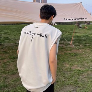 High-grade suede rose sleeveless T-shirt men's summer fashion brand ins European and American high street hiphop loose vest