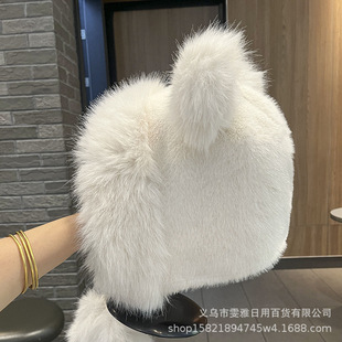 New Bear Ears fur ball earmuffs female autumn and winter warm Lei Feng hat pullover cold hat northeast skiing winter hat