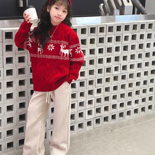high quality New Year Spring Festival New Girls' Knitwear Sweater Winter Warm Middle and Big Children Pullover Thickened Base Shirt