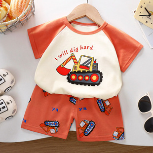 Children's Short-sleeved suit Cotton Summer New Korean Style Boys' Shorts Thin Children's Wear Girls' Summer Wear