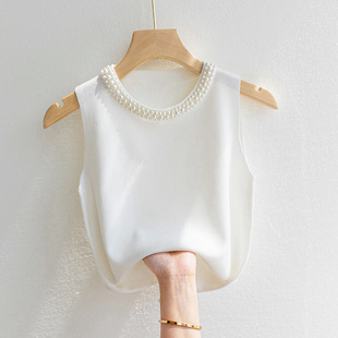 Camisole Women's 2024 Spring and Autumn Sleeveless Base Shirt with Suit Nail Beads Small Chanel Style Knit Top Women