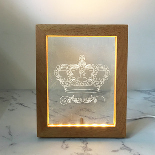 Solid Wood photo frame creative 3d night light wooden led luminous base DIY acrylic plate ornaments wholesale