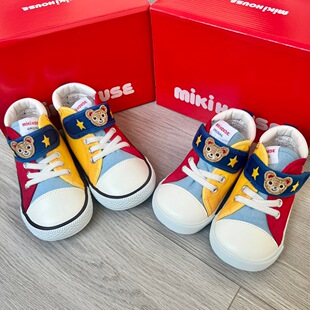 Japanese single foreign trade children's shoes miki two classic color matching bear head velcro canvas shoes rubber sole vulcanized shoes