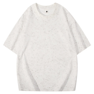 Chao Brand Cross-border 260g Heavy Shoulder Fall Batik Pure Cotton T-shirt Custom Washed Old Men's and Women's Short Sleeve Loose Top