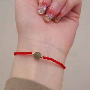 Guochao Transfer Bead Hand Rope Women's Natural Hetian Jade Red Rope Bracelet New Chinese Hand-woven Bracelet Bracelet Wholesale