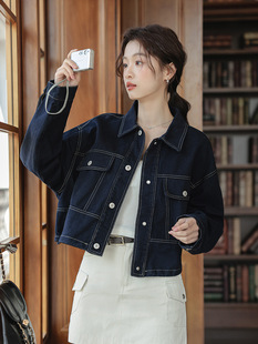 202 spring new ins simple open line decoration design drawstring tooling Denim coat small jacket women's