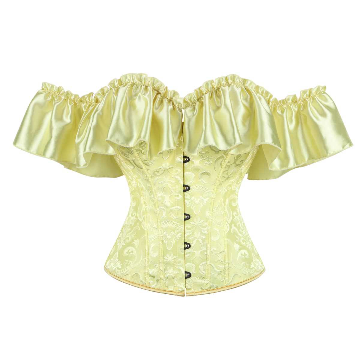 Cross-Border Hot-Selling Corset Top in Dark Green Jacquard with Off-Shoulder Design, Satin Ruffles, and Buttoned Front