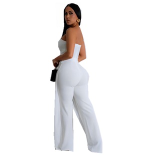 D2433 Europe and the United States cross-border new fashion women's sleeveless wrap chest sexy slim high waist contrast color jumpsuit