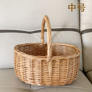 Willow Fruit Basket Picnic Basket Small Basket Net Red Bamboo Basket Woven Portable Basket Travel Rattan Picnic Basket