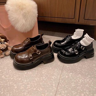 Platform Loafers Women's 2024 Winter New Super Hot Retro Fashion Small Commuter Thick Heeled Japanese Leather Shoes