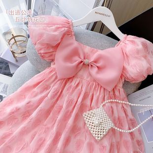 Girls Summer dress 2023 New Bow Super Fairy Princess Dress Pink Bee Children's Dress Children's Dress