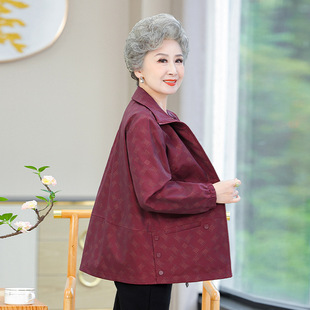 Middle-aged and Elderly Autumn Coat Grandma's Casual Lapel Windbreaker Mother's Thin Jacket plus size Spring and Autumn Top
