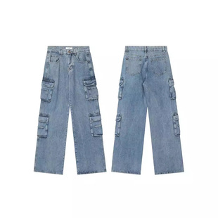 American Street Washed Dressed Tooling Jeans Men's Spring and Autumn Straight Loose European and American High Street Vibe Style Long Pants