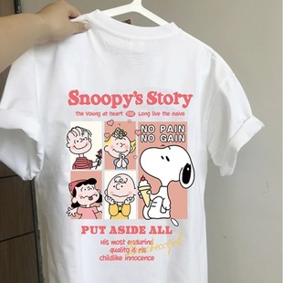 2024 Summer New Cotton Short-sleeved T-shirt Student Top Women's Korean-style Cartoon Snoopy Wide plus size Round Neck T-shirt