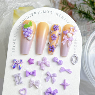 Pure Desire Wind Grape Purple Nail Art Jewelry Mixed Sweet Bow Cartoon Diy Purple Accessories Material