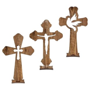 Wooden Dark DIY Cross Crafts Small Baptism Wooden Ornaments Home Dining Table Holy Table Country Decorations