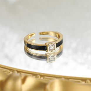 Ins New Arrival Light Luxury Style Oil Dropping Enamel Ring Women's Elegant Retro Fashion High-end Sense Zircon Open Finger Ring