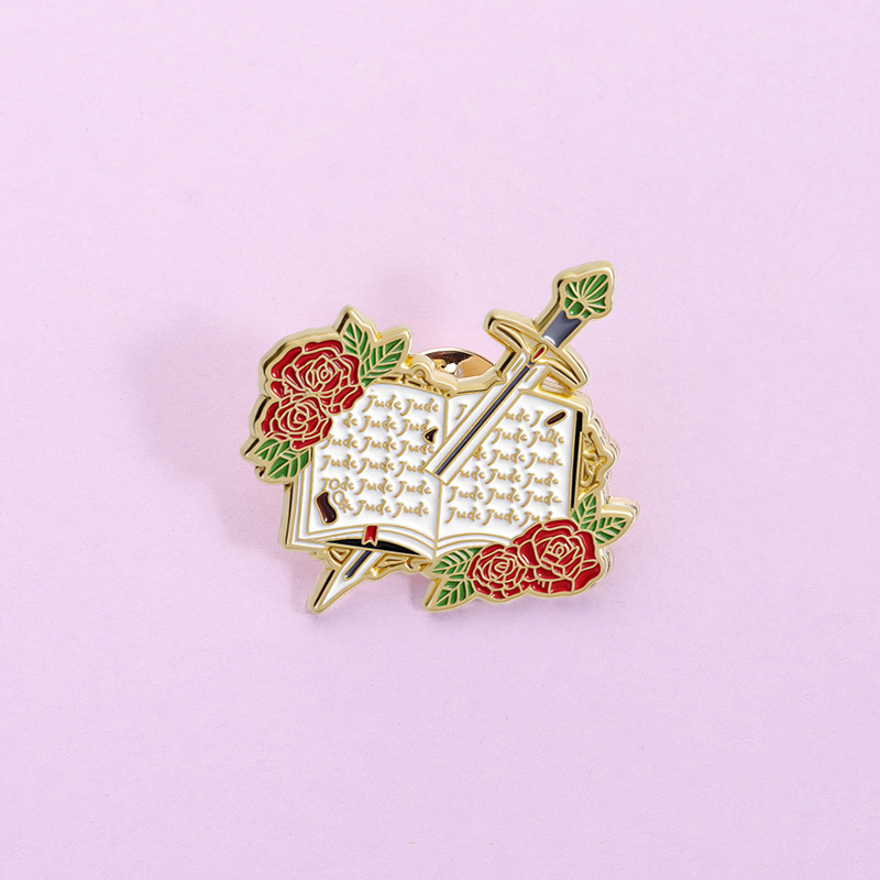 Cross-Border Creative Cute Rose Knight Sword Brooch Personalized Cartoon Book Metal Accessory Badge Wholesale