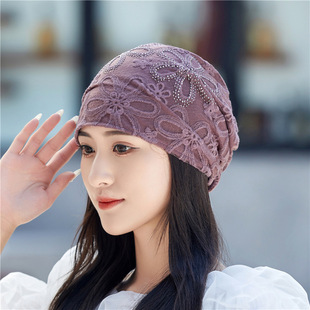 Out of autumn new pile of hat turban hat wrapping hat crochet Thin Moon hat mesh flower mother hat