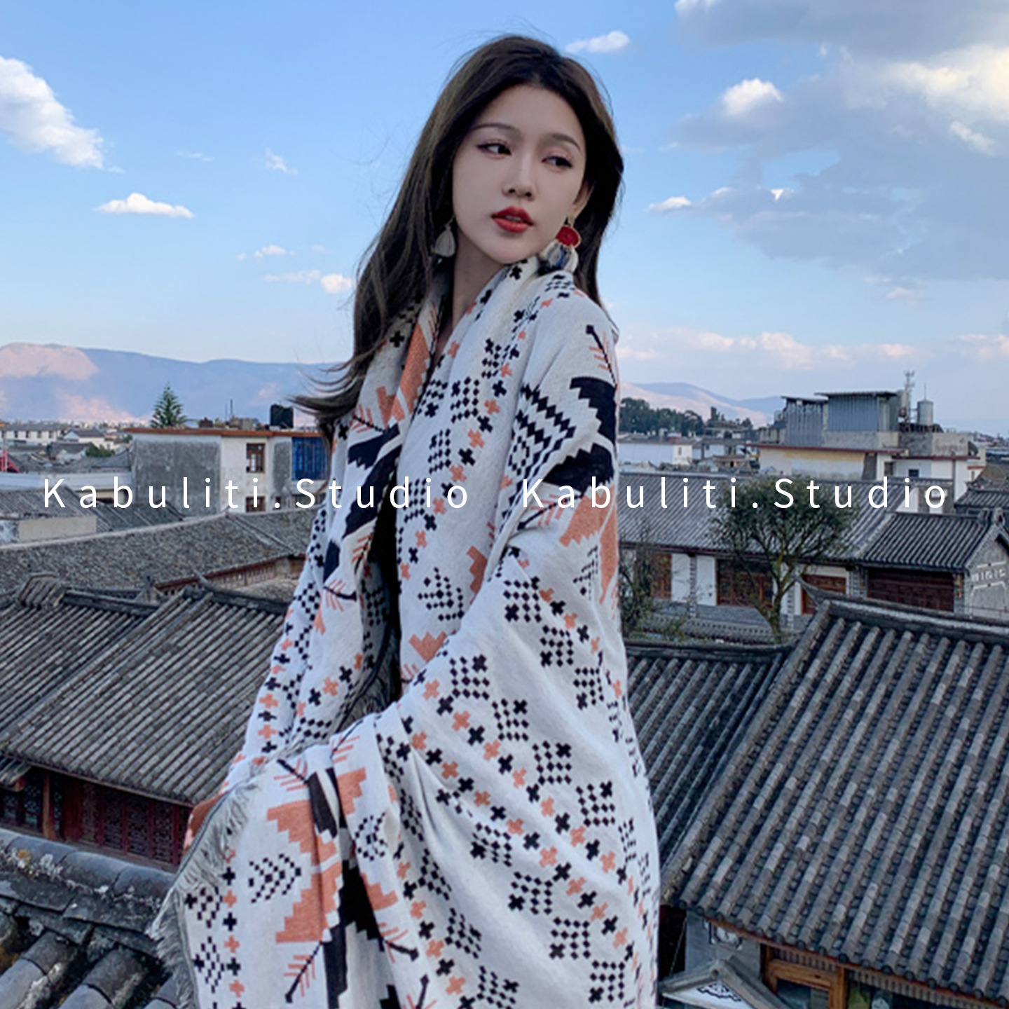 Bohemian Oversized Outer Shawl Cloak Women's Nap Blanket Yunnan Travel Photo Warm Thick Scarf
