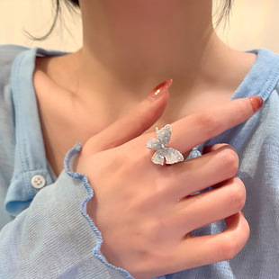 Holiday Style Gradient Artificial Blue Crystal Butterfly Ring Ins Simple High-end Sense Ring Super Fairy Princess Style Bracelet
