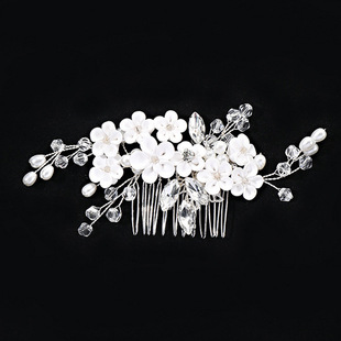 2023 New Pearl porcelain flower comb wedding photo bridal headdress Handmade ancient style hanfu hair accessories wholesale