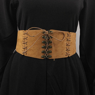 Vintage Suede Tape Waist Seal Women's Woven Decorative Dress Accessories All-match Elastic Wide Belt