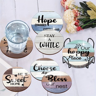 Cross-border explosions coaster with bracket round wooden heat insulation non-slip coaster tea ceramic coaster factory wholesale gifts