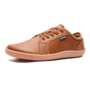 Cross-border New Style Wide-head Barefoot Shoes Lightweight Soft Sole Men's Outdoor sneaker Low-top Lace-up Leather Casual Shoes for Men