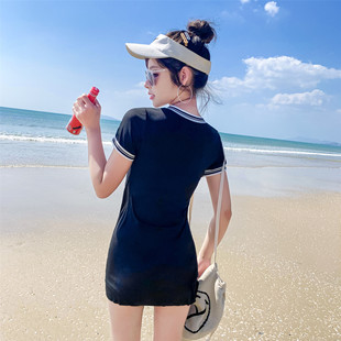 Swimsuit Women's Split Boxer Trunks Cover Meat and Slim South Korea Black Hot Spring Swimsuit Skirt Conservative Promise 6223