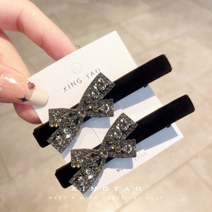 2024 New Arrival Bow Full Zirconium Duckbill Clip Light Luxury Elegant Simple All-match Black Velvet Duckbill Clip Side Clip