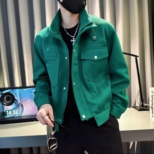Spring and Autumn New Jacket Men's 2025 Trendy Brand Striped Short New Style Handsome Work Jacket with Vertical Collar