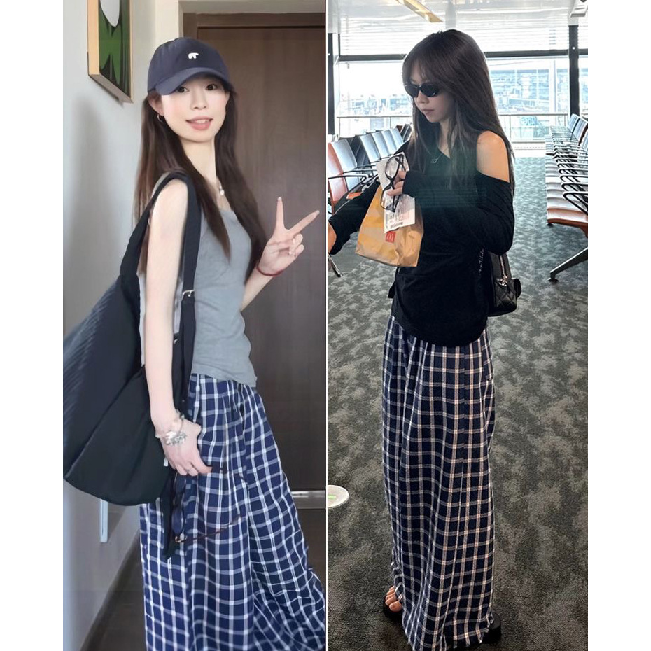 Zhao Rusi Plaid Trousers Women's Loose Internet Popular Walking Pants Outer Wear Home Clothes Spring and Autumn Cross-border Pajama Pants for Summer