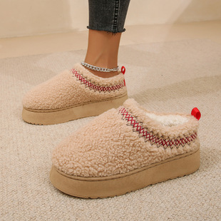 2024 New Snow Boots Women's Thick Sole Outwear Winter New Ethnic Style Lace Mao Mao Half Padded Pedal