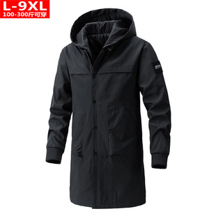 Spring and Autumn Trendy Quality Men's Clothing Handsome All-match Hooded Coat Chubby Men's Plated plus size Loose Mid-length Jacket