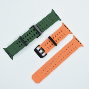 Suitable for Apple Watch Ultra 987654321 Generation Sports Breathable Marine Double Buckle Silicone Watch Band