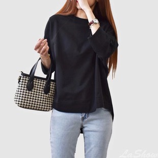 Cross-border 2023 Autumn New Korean style loose 3/4 sleeve t-shirt women's fashion loose irregular hem top fashion