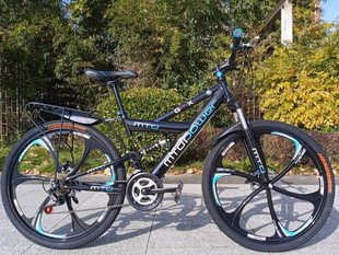 Double Shock Absorption Mountain Bike Double Disc Brake with Rear Seat Light Mountain Bike Variable Speed Men's and Women's Bicycle Student Off-Road Racing