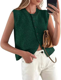 2025 European and American Cross-border Single-breasted Hot-selling Sleeveless Knitted Vest Cardigan Short Top Casual All-match Vest for Women