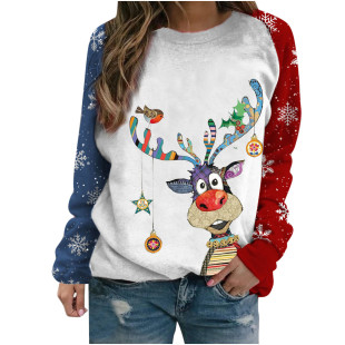 Amazon eBay wish AliExpress independent station Christmas pattern printed long sleeve round neck sweater nv