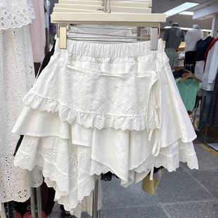 Spring 2025 New Irregular Stitching Lace Skirt Women's High Waist A- Line Fluffy Short Skirt Sweet Cute All-Match