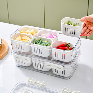 PET Food Preparation Artifact Multi-grid Fresh-keeping Box Refrigerator Special Scallion, Ginger, Garlic and Shredded Pork slices Frozen Food Grade Storage Box